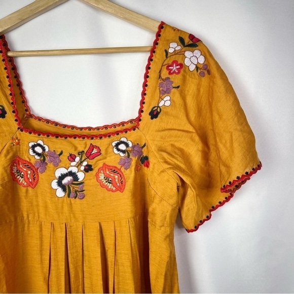 Madewell Yellow Embroidered Square Neck Short Sleeve Mini Dress S - Picture 4 of 5
